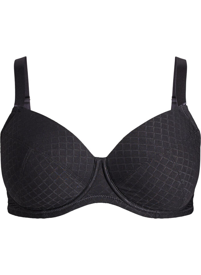 Padded microfibre bra with checked pattern, Black, Packshot image number 0