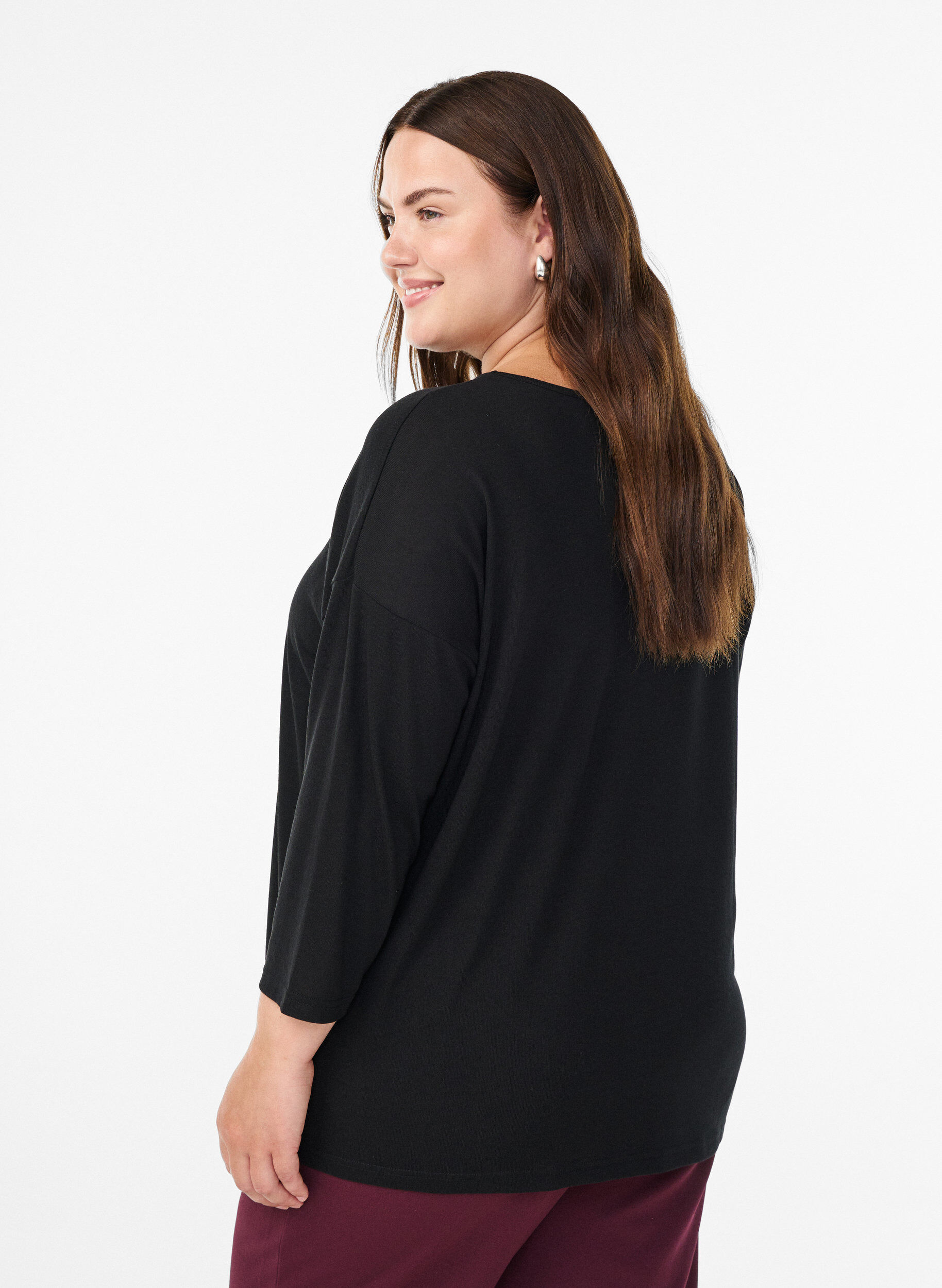 ZizzifashionJersey blouse with 3/4 sleeves, Black, Model image number 2