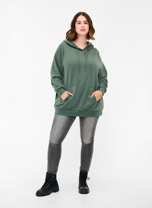 Sweatshirt with hood and pockets, Thyme, Model image number 2