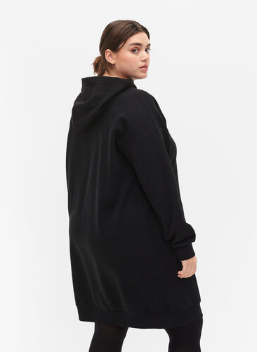 Sweatshirt dress with hood and zip, Black, Model image number 1