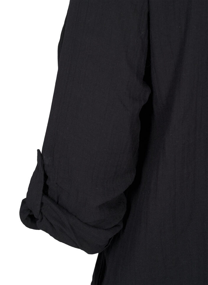 Cotton blouse with broderie anglaise and 3/4 sleeves, Black, Packshot image number 3