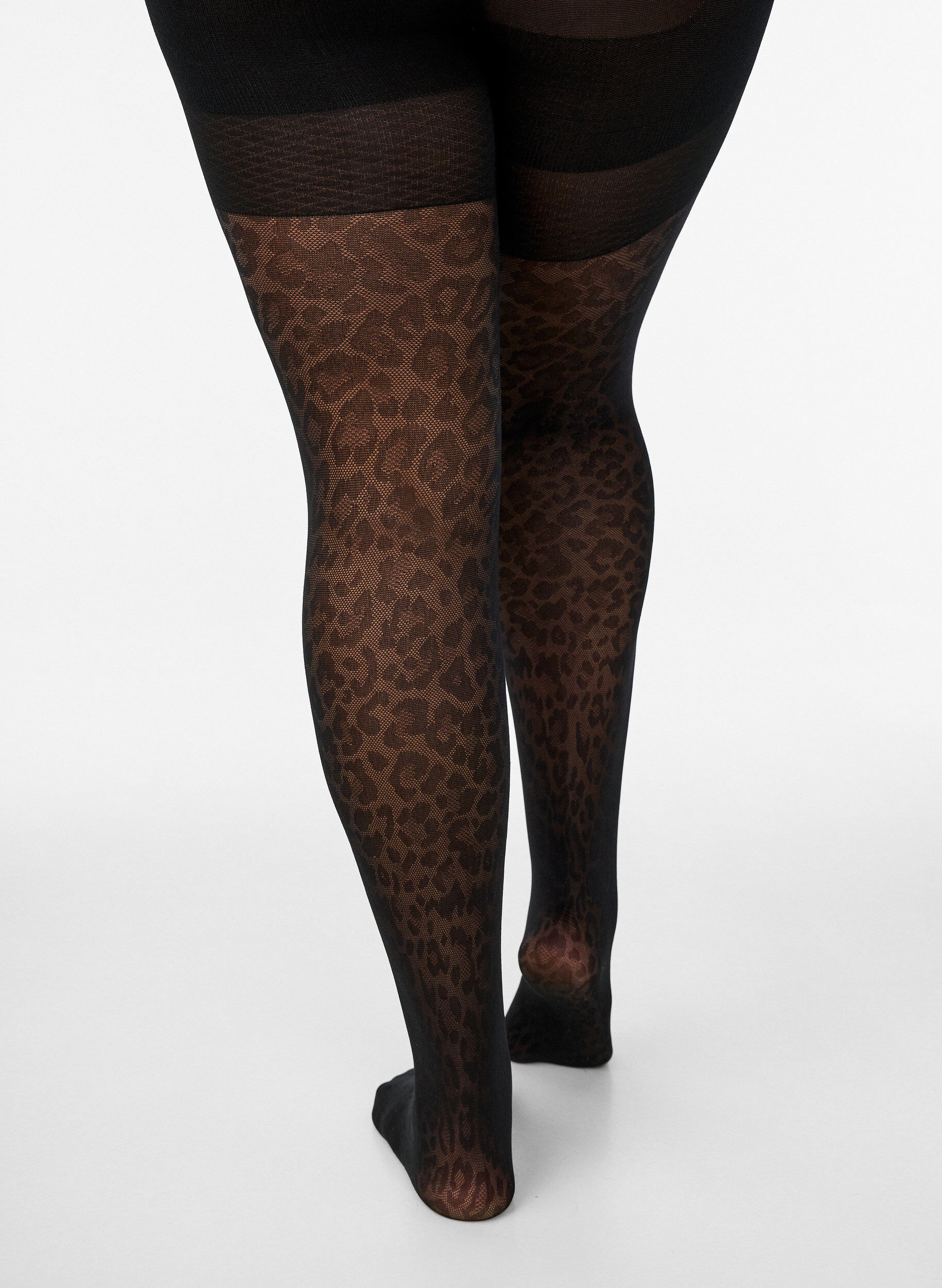 Zizzifashion Leopard print 50 denier tights with push-up, Black, Packshot image number 2