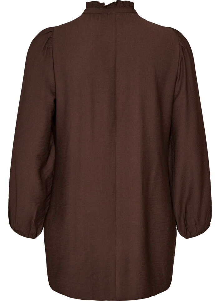 Viscose tunic with ruffles and buttons, Brown, Packshot image number 1