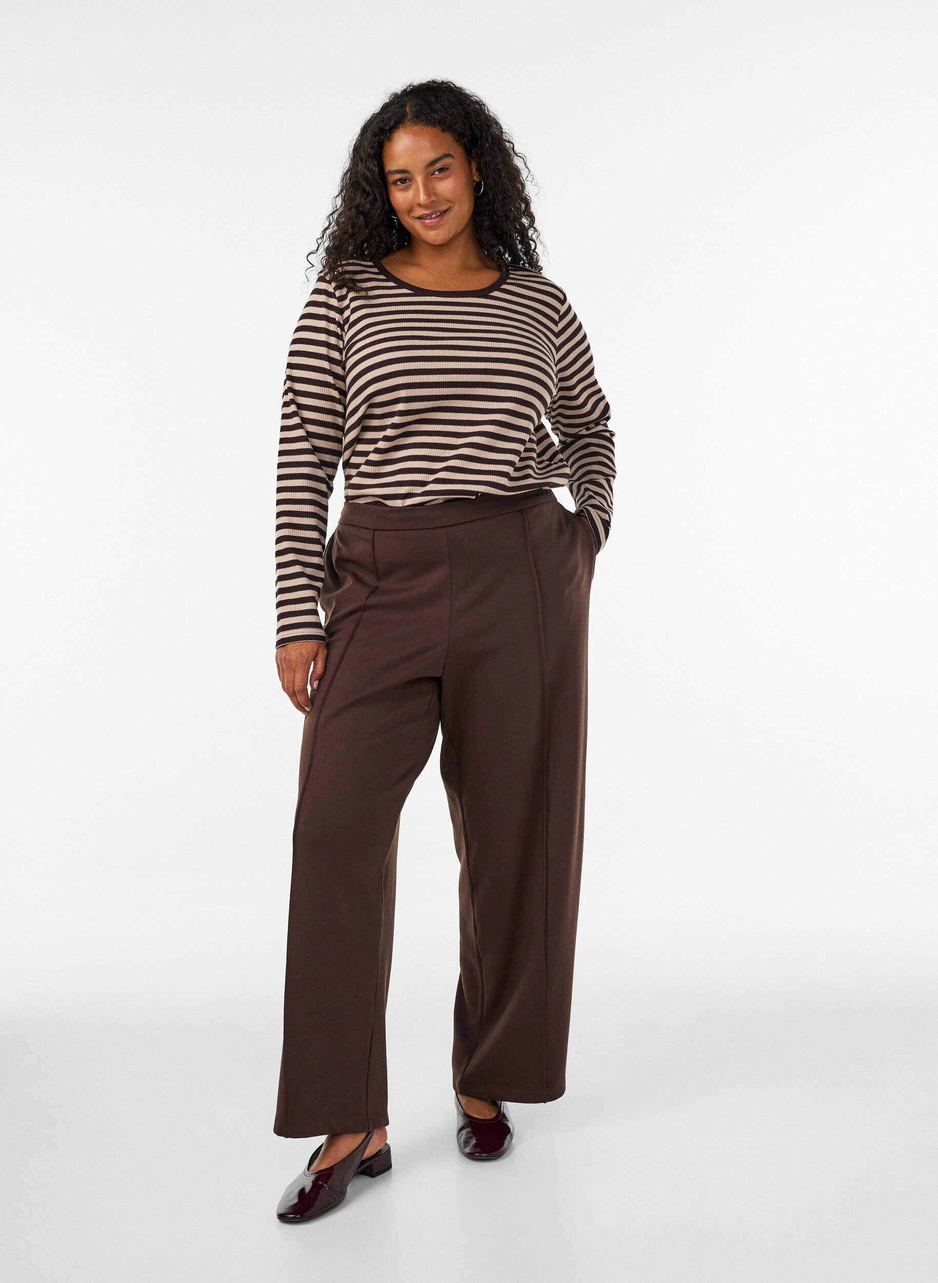 ZizzifashionLoose jersey trousers with a high waist, Brown, Model image number 0