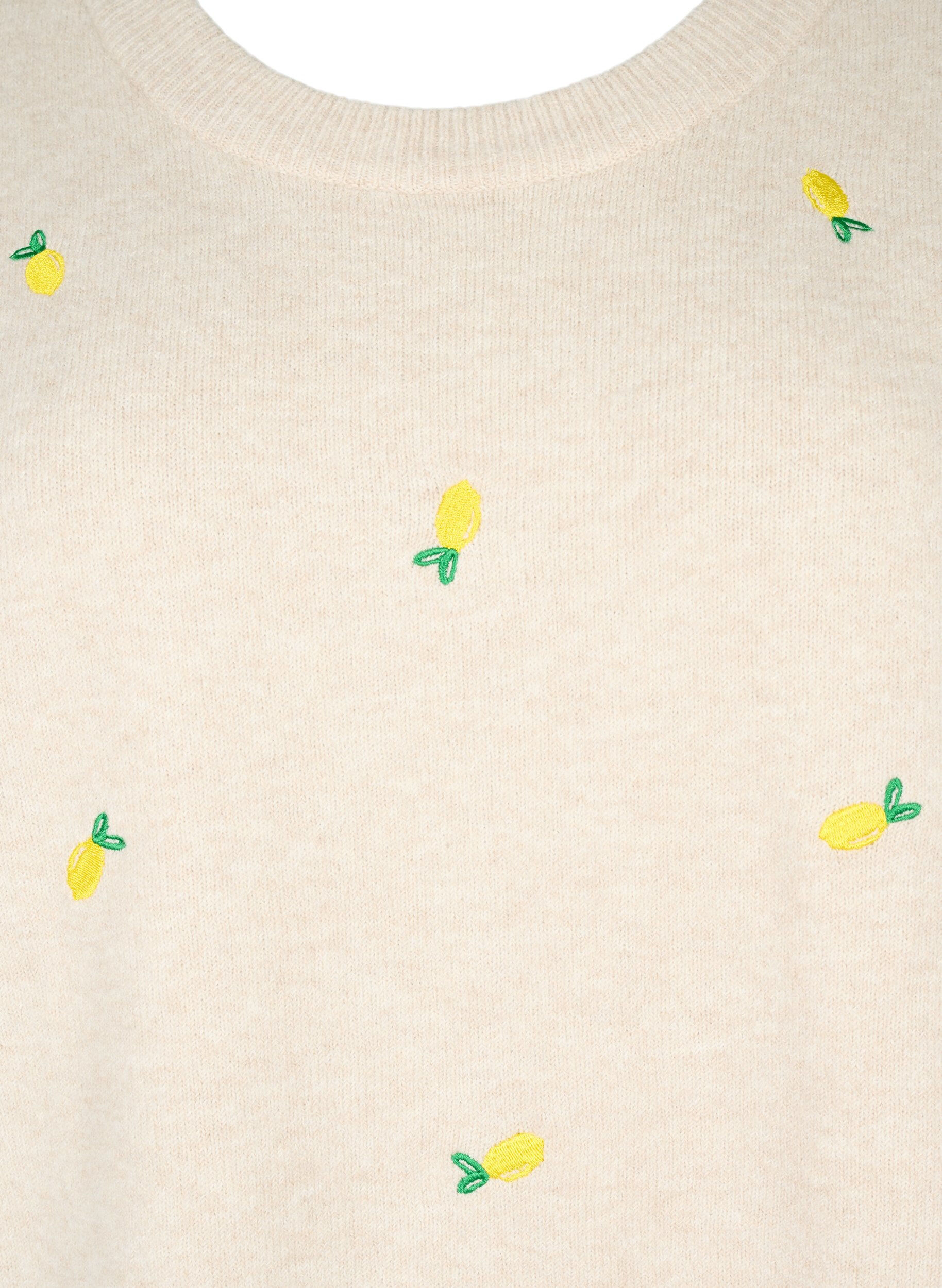 Zizzifashion 3/4 sleeve knitted blouse with lemons, P. Stone Mel. Lemon, Packshot image number 2