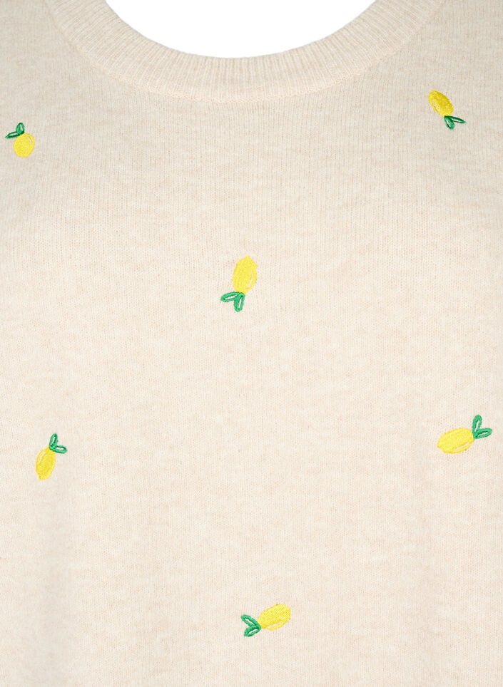 3/4 sleeve knitted blouse with lemons, P. Stone Mel. Lemon, Packshot image number 2