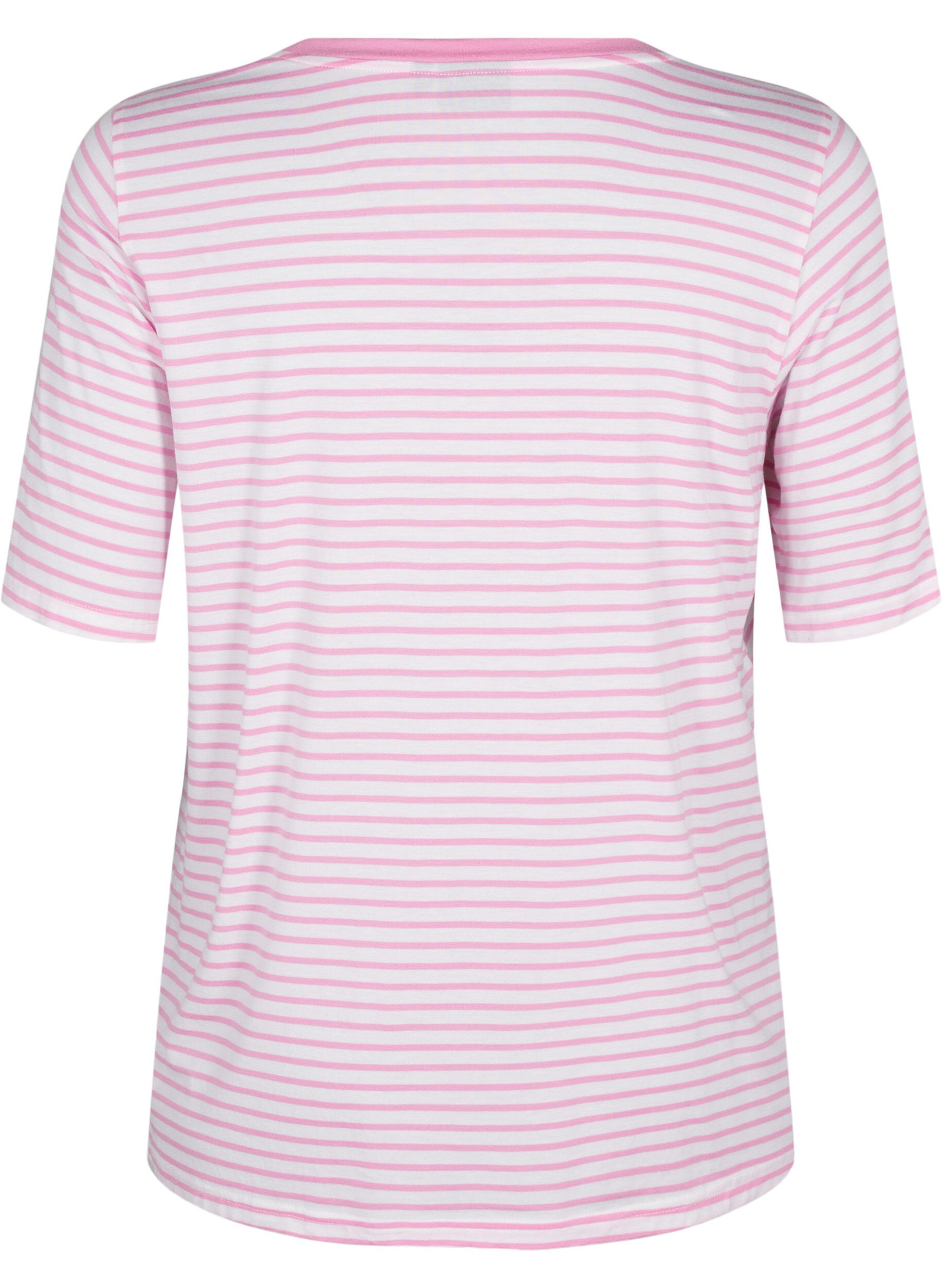 Zizzifashion Striped T-shirt in lyocell with round neck, Red, Packshot image number 1