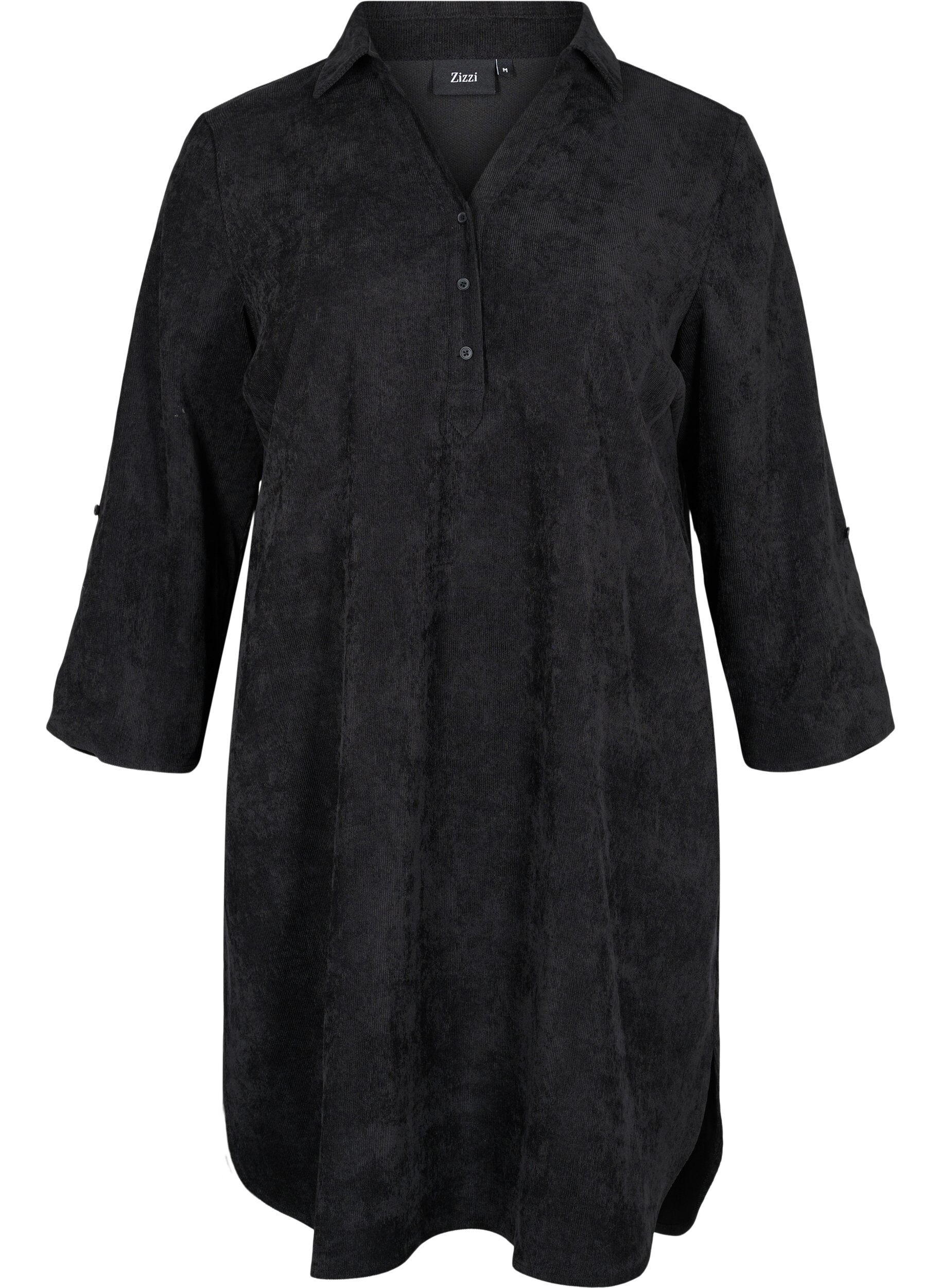 Zizzifashion Velvet dress with 3/4-length sleeves and buttons, Black, Packshot image number 0