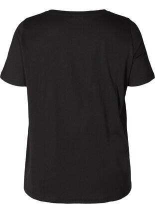 Short-sleeved cotton t-shirt with an A-line cut, Black, Packshot image number 1