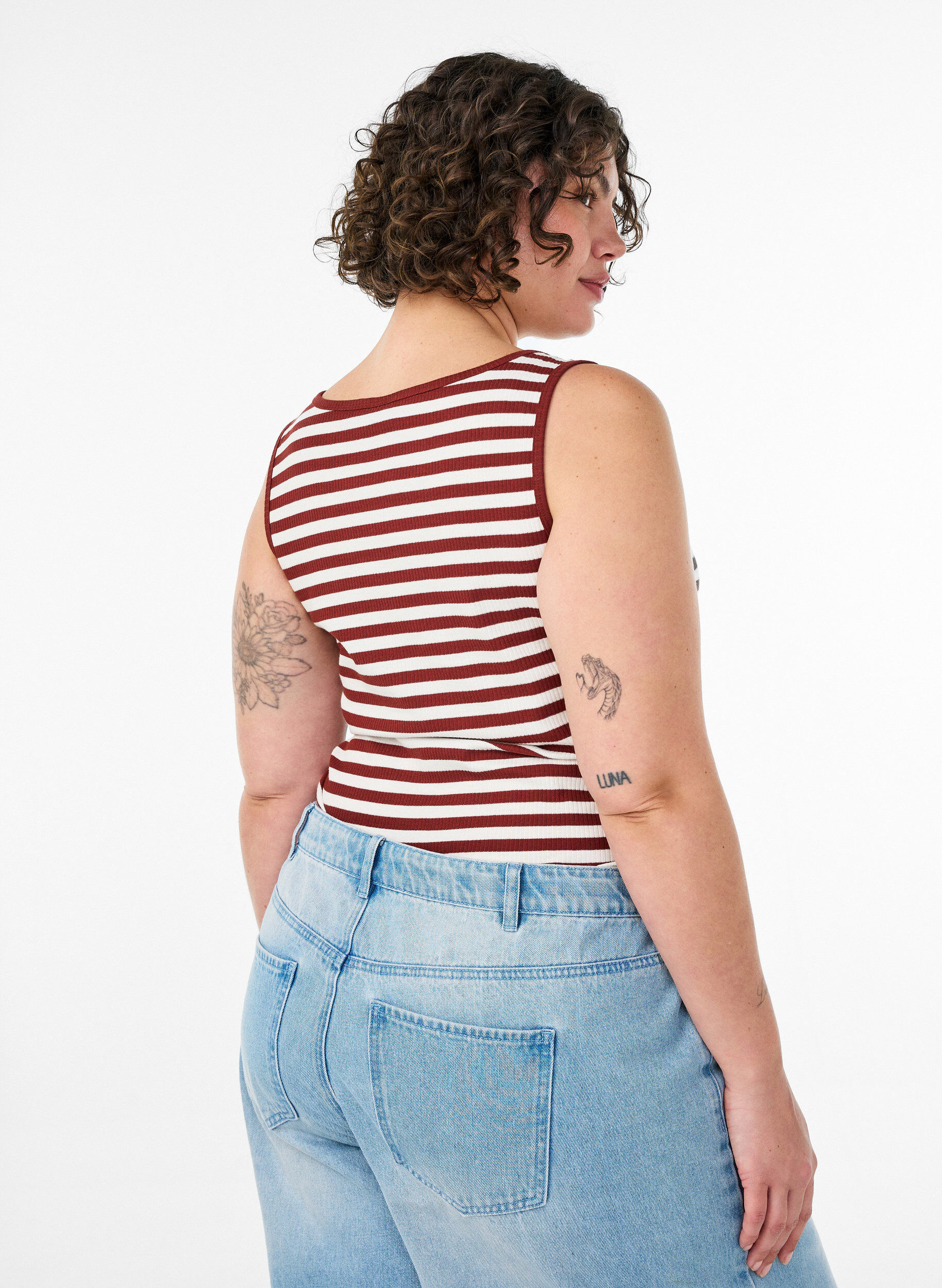 Zizzifashion Striped tank top with a rib structure, Red, Model image number 2