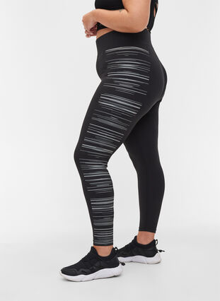 Cropped gym leggings with reflective print, Black, Model image number 2