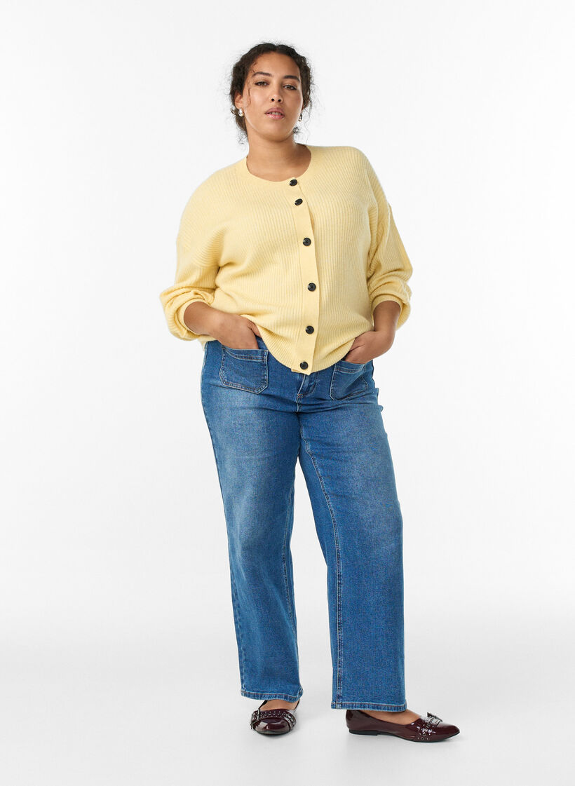 Ribbed cardigan with buttons, Yellow, Model image number 1
