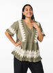 Short-sleeved blouse with ruffles and graphic pattern, Green, Model image number 0