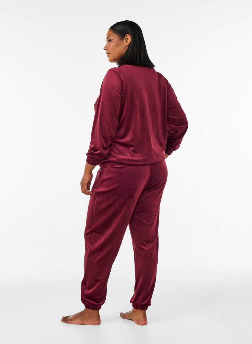 Loose velour trousers, Red, Model image number 1
