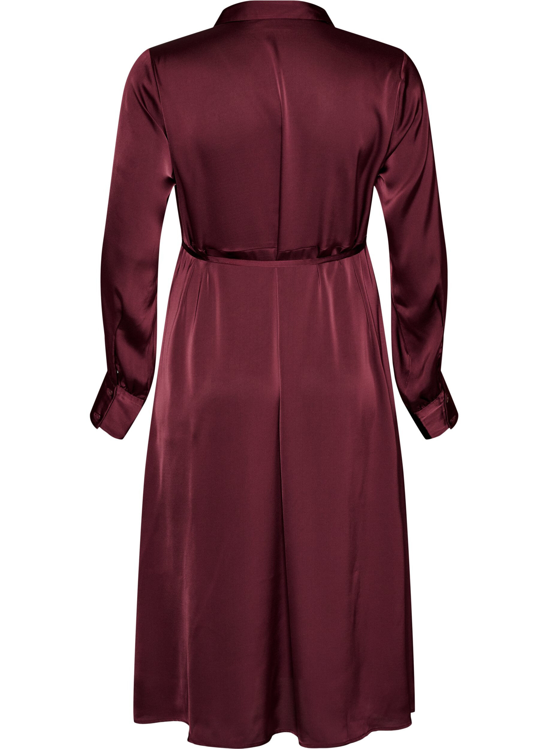 ZizzifashionSatin shirt dress with a tie-belt, Red, Packshot image number 1