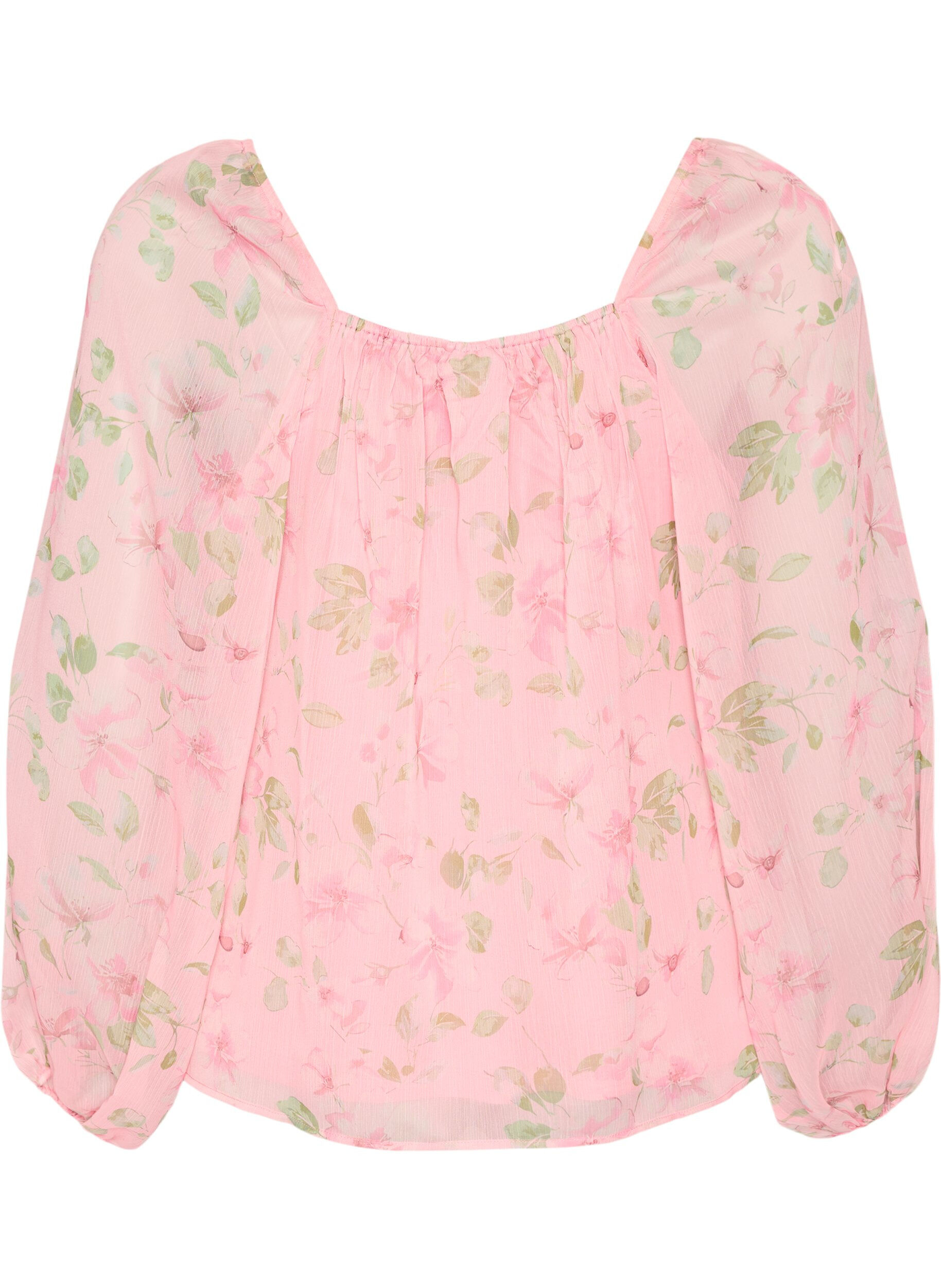 Zizzifashion Chiffon blouse with floral print and long sleeves, Rose, Packshot image number 1