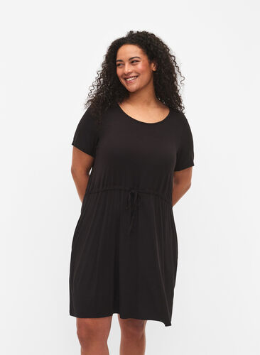 Short sleeved tunic in cotton, Black, Model image number 0