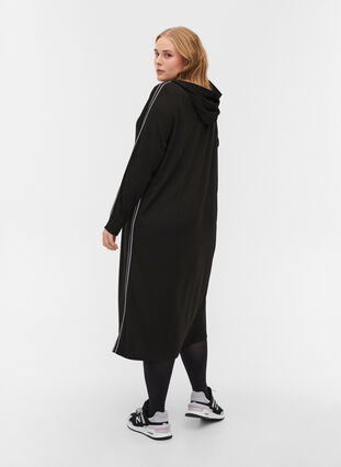 Hooded sweat dress with zip, Black, Model image number 1