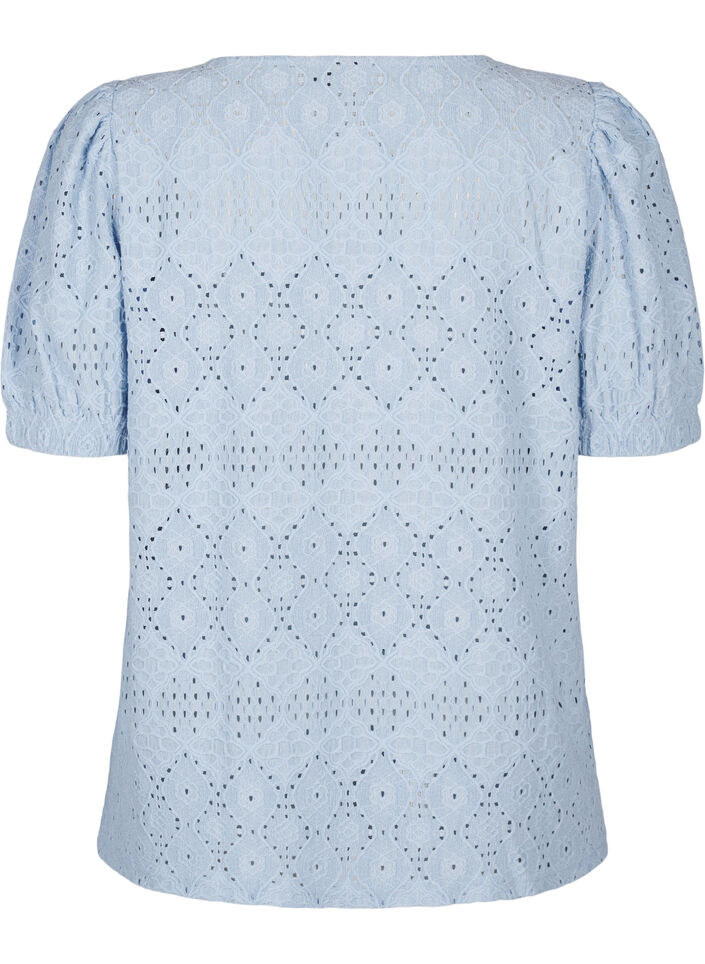 Short-sleeved blouse with lace pattern, Cashmere Blue, Packshot image number 1