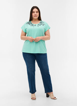 Cotton t-shirt with print details, Cabbage FLOWER, Model image number 2