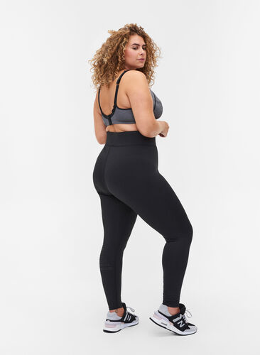 Cropped gym leggings with print details, Black, Model image number 1