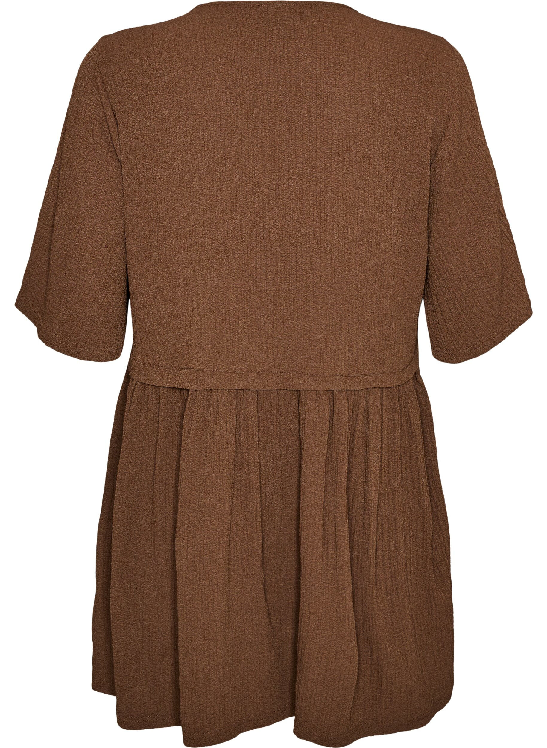 Zizzifashion Tunic with crinkled texture and 1/2 sleeves, Brown, Packshot image number 1