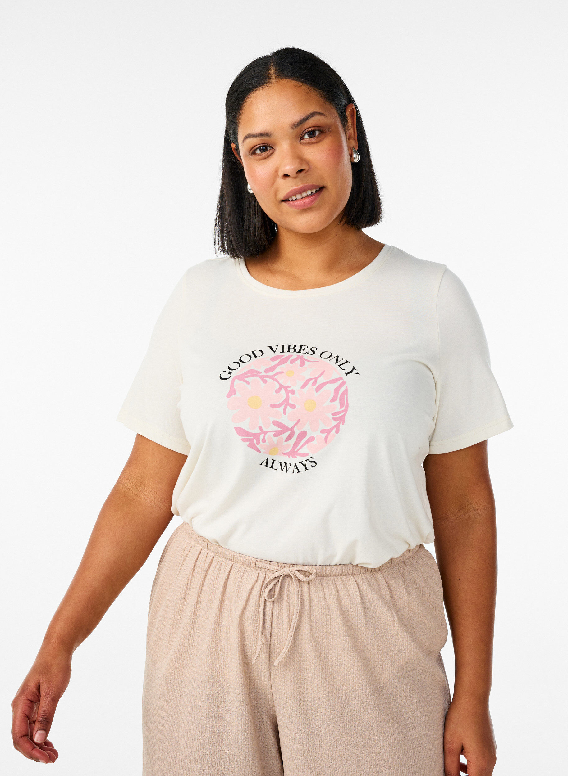T-shirt with motif, Vanilla, Model
