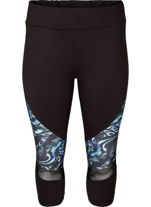 Sports capri trousers with print and mesh, Flexi Blue, Packshot image number 0