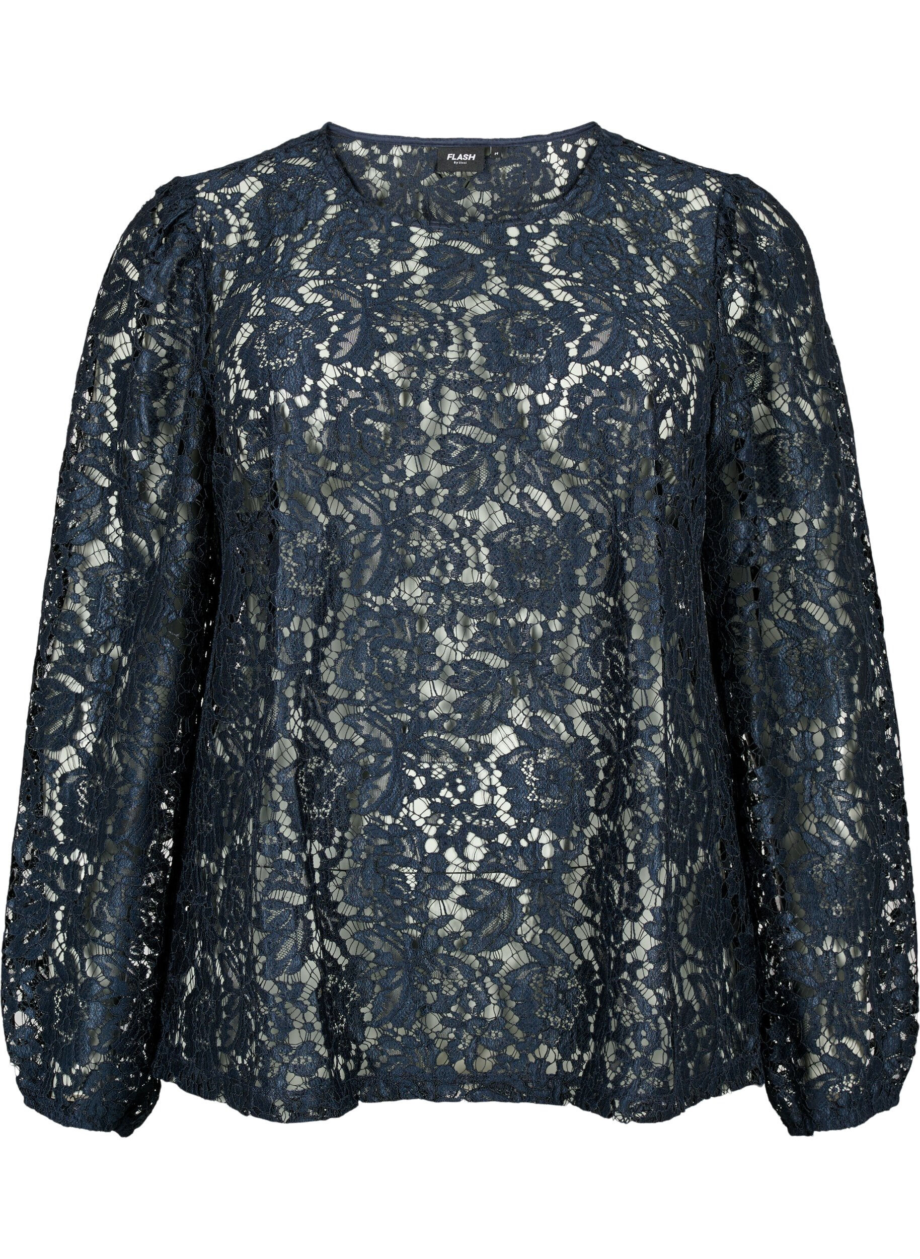 Zizzifashion FLASH - Long sleeve lace blouse, Sky Captain, Packshot image number 0