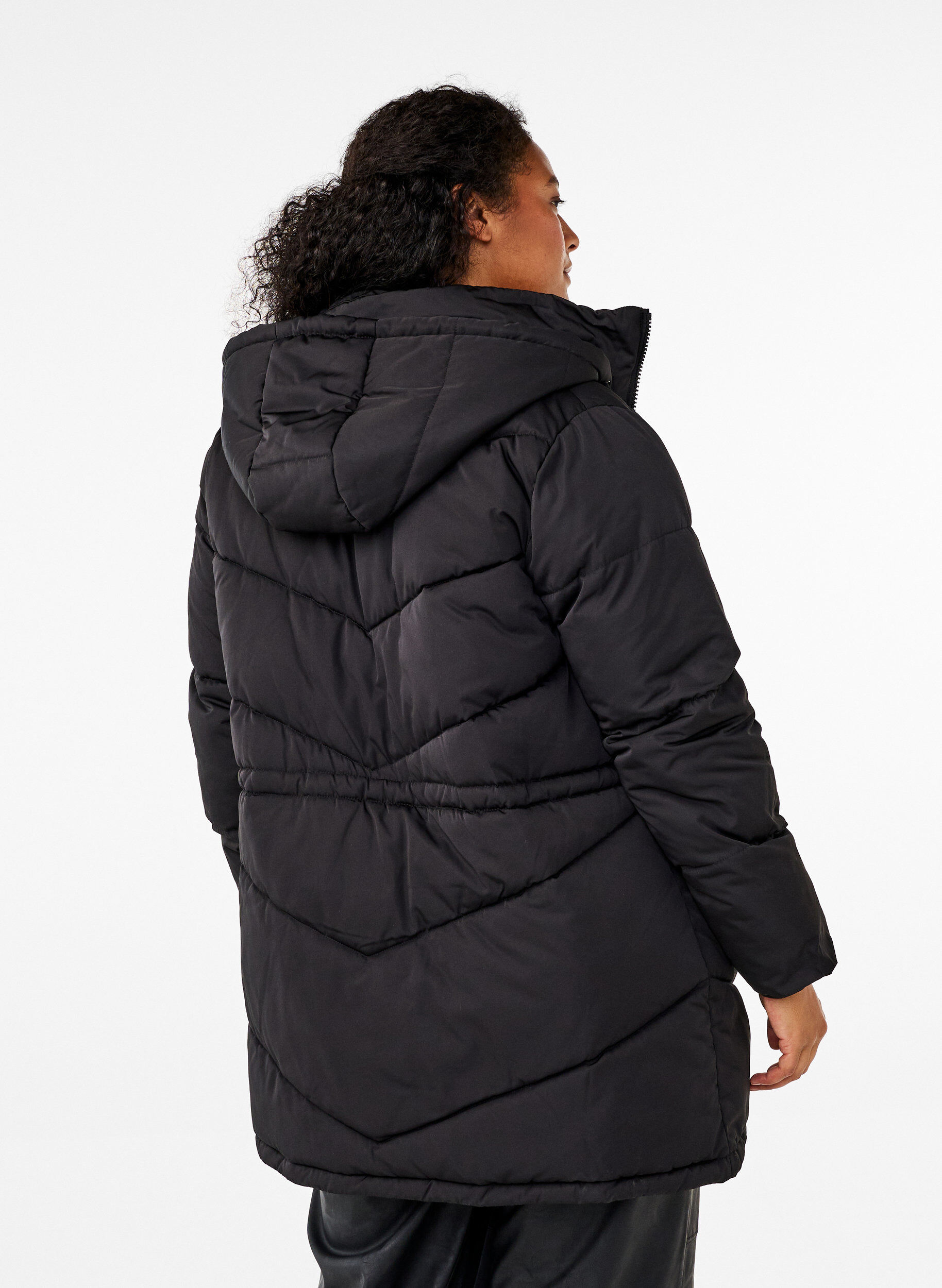 Zizzifashion Mid-length puffer jacket with hood, Black, Model image number 2