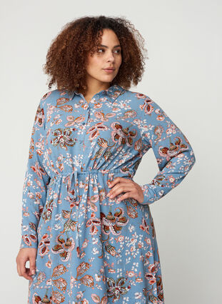 Printed midi dress in viscose, Light Blue Paisley, Model image number 1