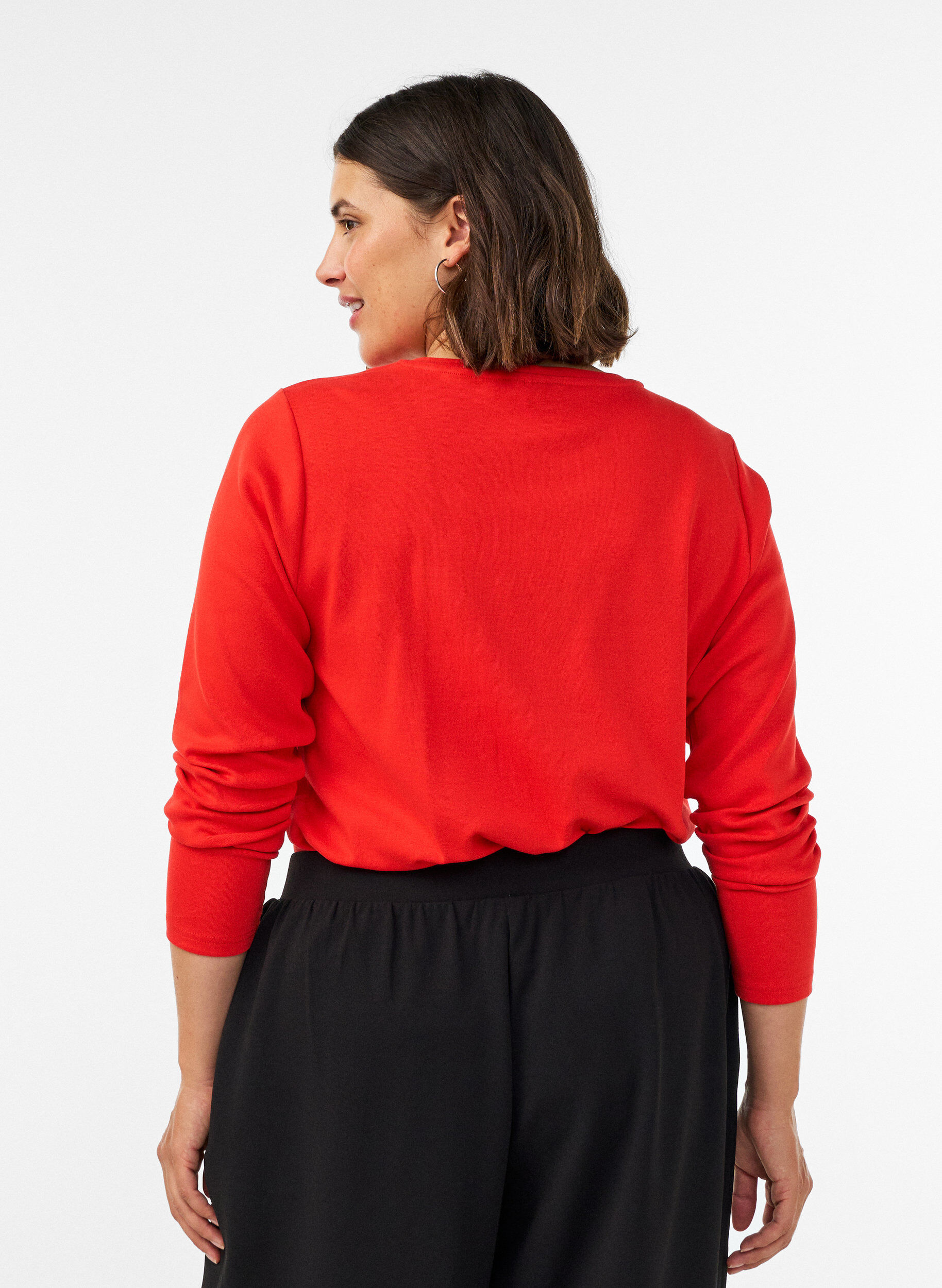 ZizzifashionLong-sleeved basic T-shirt with a round neck, Red, Model image number 2