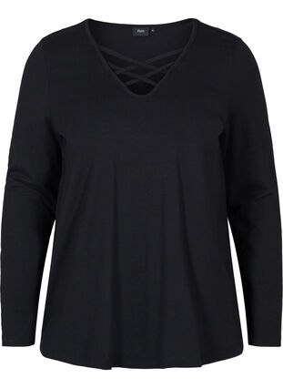 Plain, long-sleeved blouse, Black, Packshot image number 0