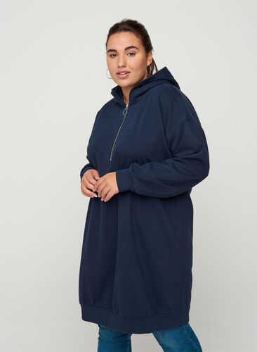 Sweater dress with a hood and zip, Night Sky, Model image number 0