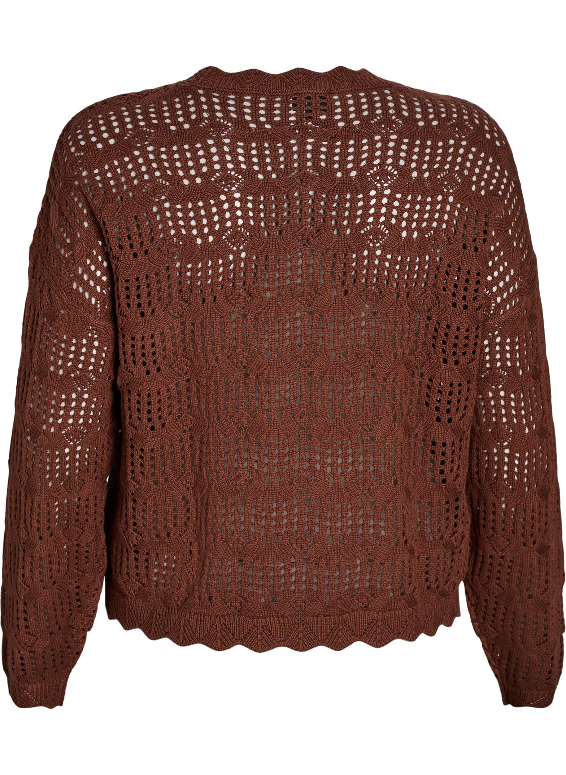 Zizzifashion Loose knitted blouse with eyelet pattern, Brown, Packshot image number 1