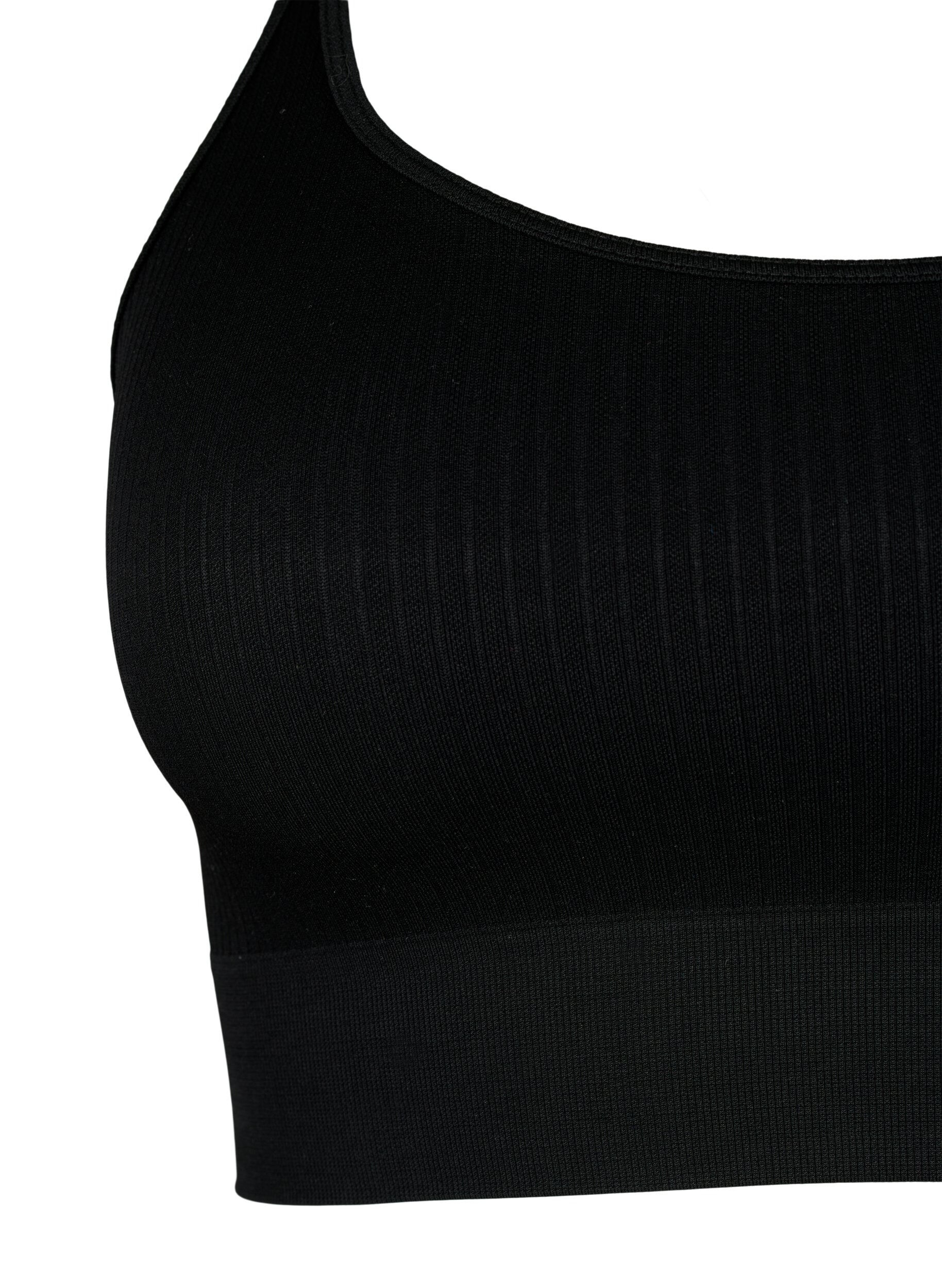 Zizzifashion Seamless sports bra in ribbed material, Black, Packshot image number 2