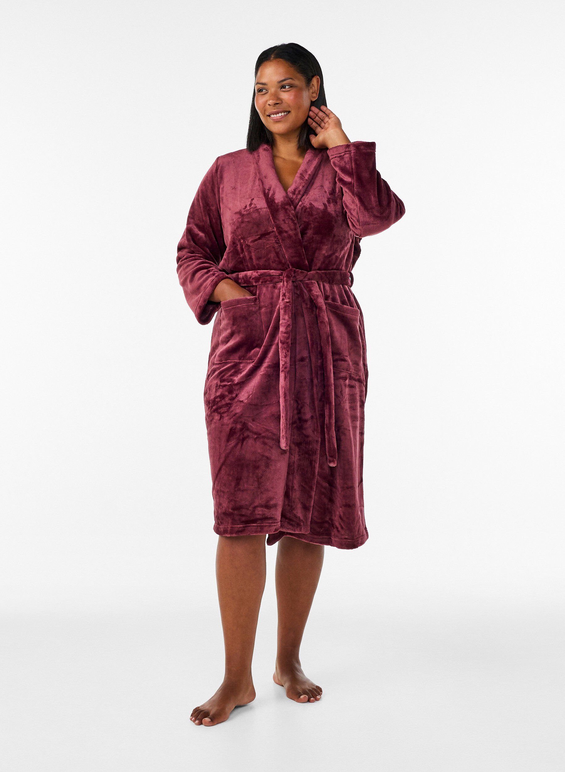ZizzifashionRobe in soft velour with pockets, Red, Model image number 0