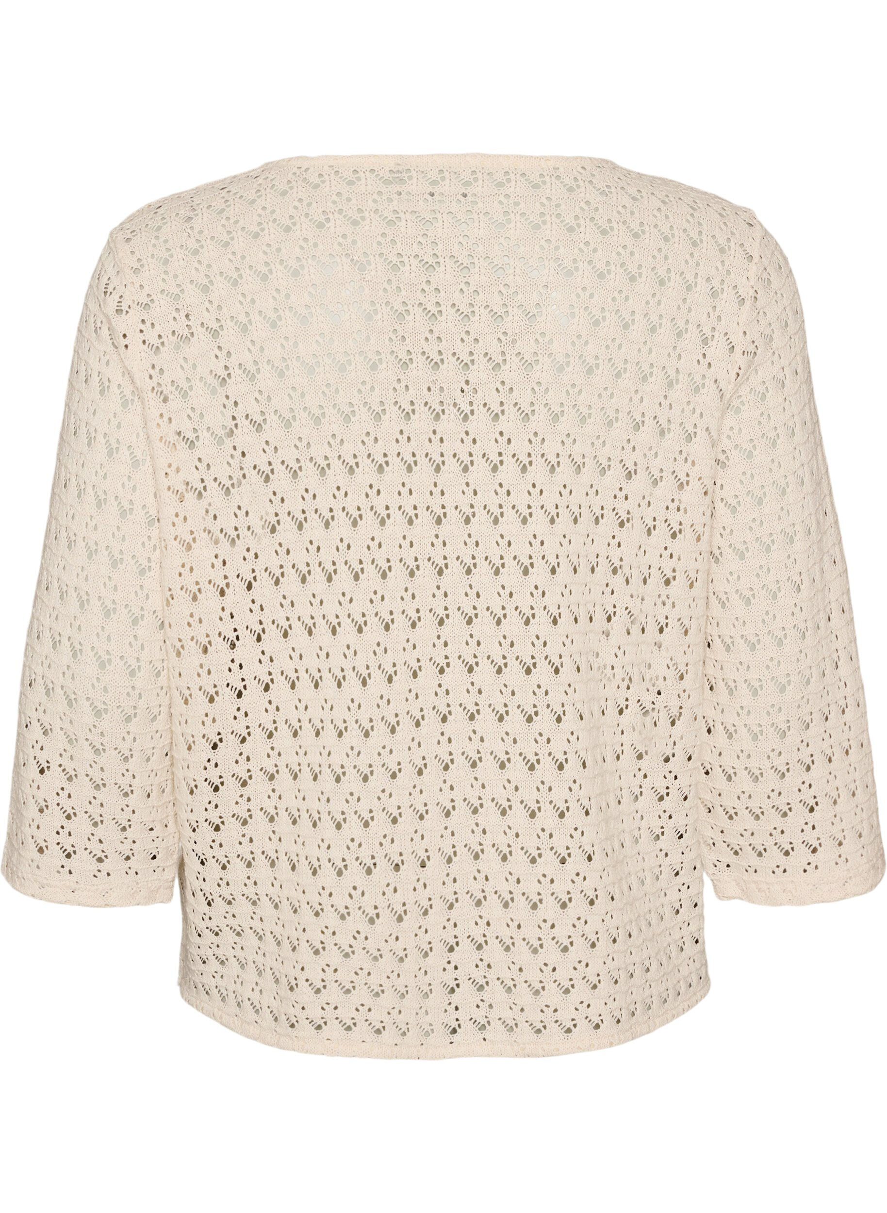 Zizzifashion Knitted cardigan with eyelet embroidery and a V-neck, Beige, Packshot image number 1