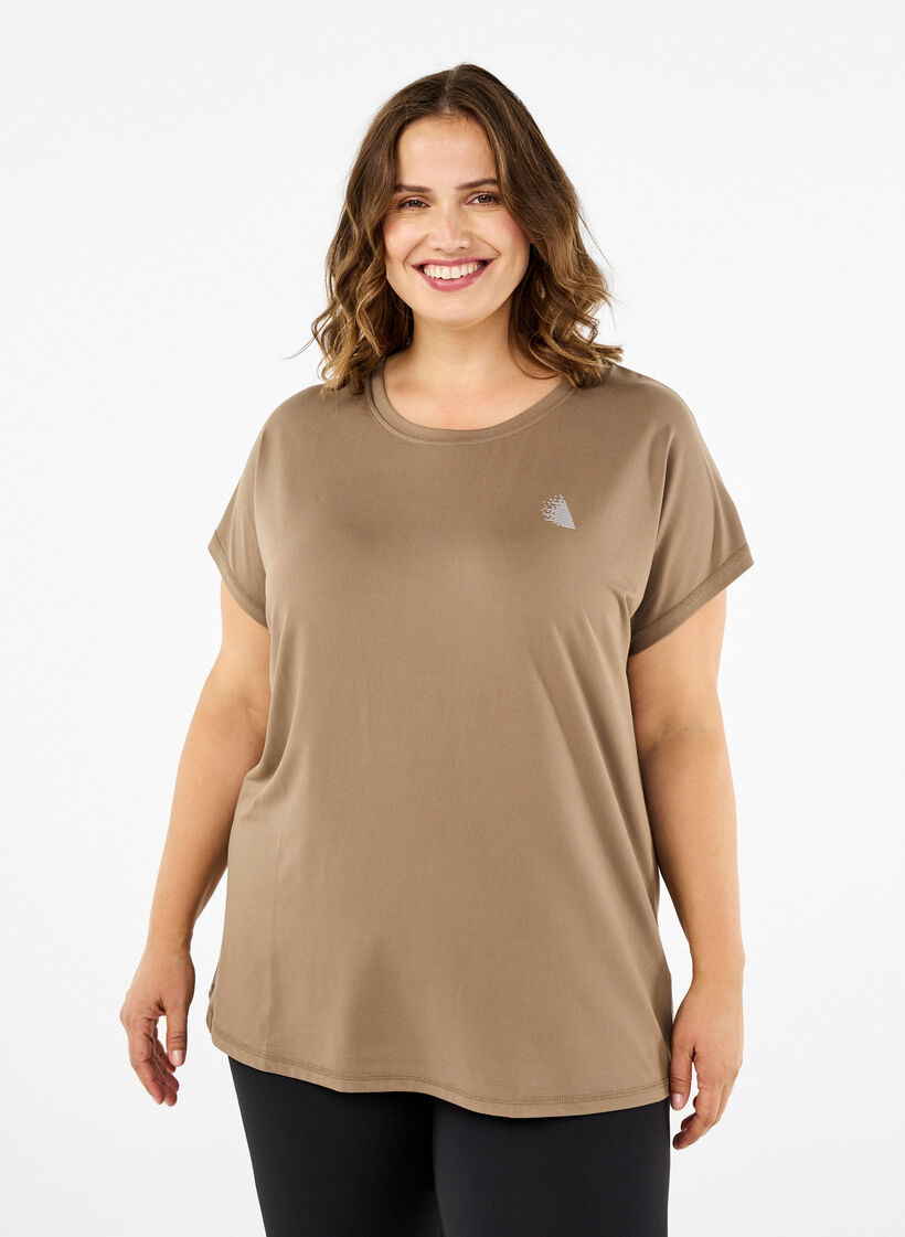 Solid-coloured workout T-shirt, Beige, Model image number 0