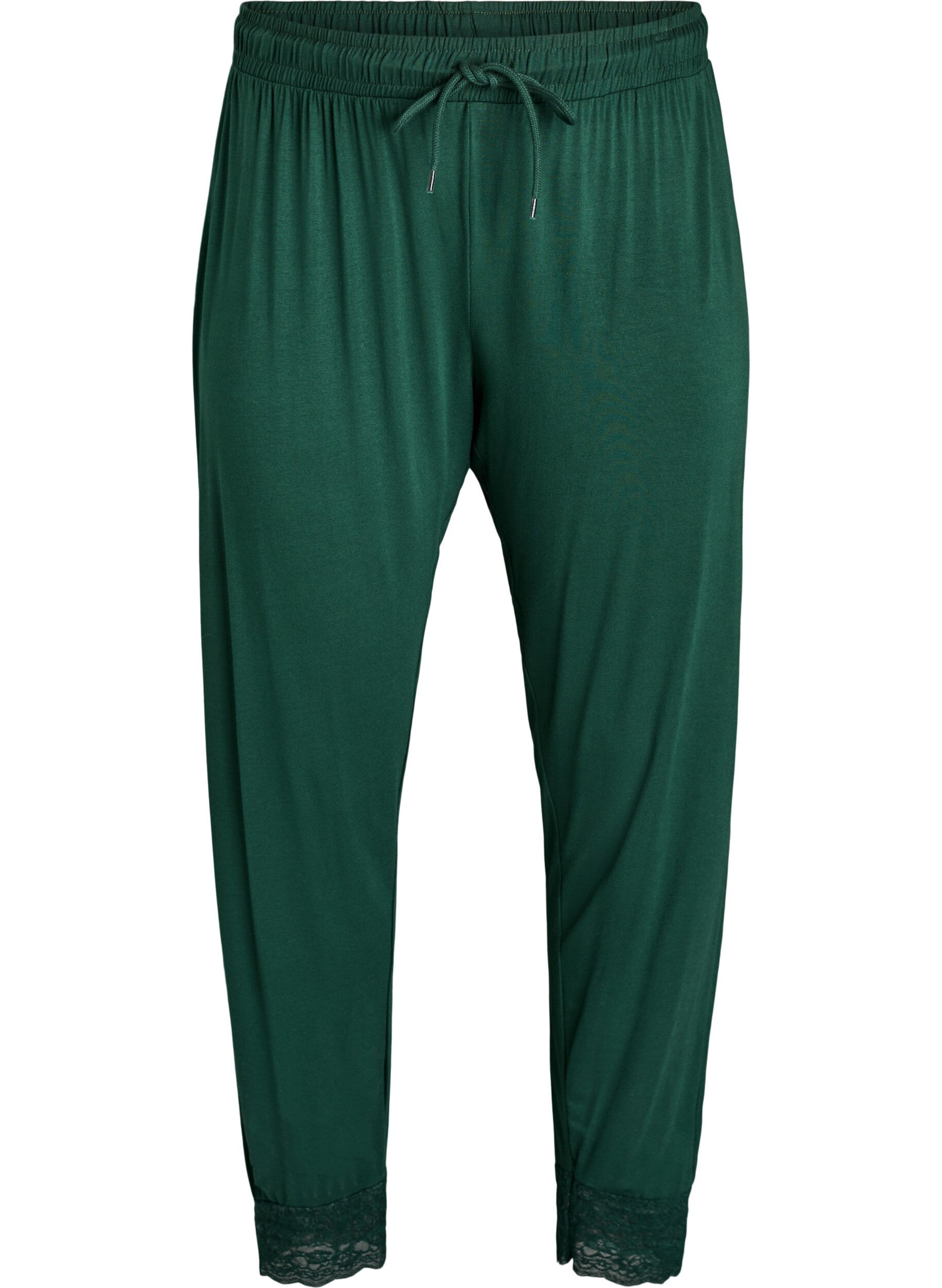 Pyjama bottoms with lace trim and high waist