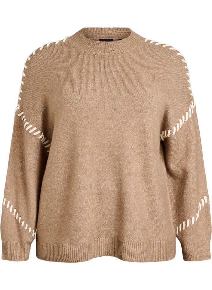 Jumper with decorative stitching, Brown, Packshot image number 0