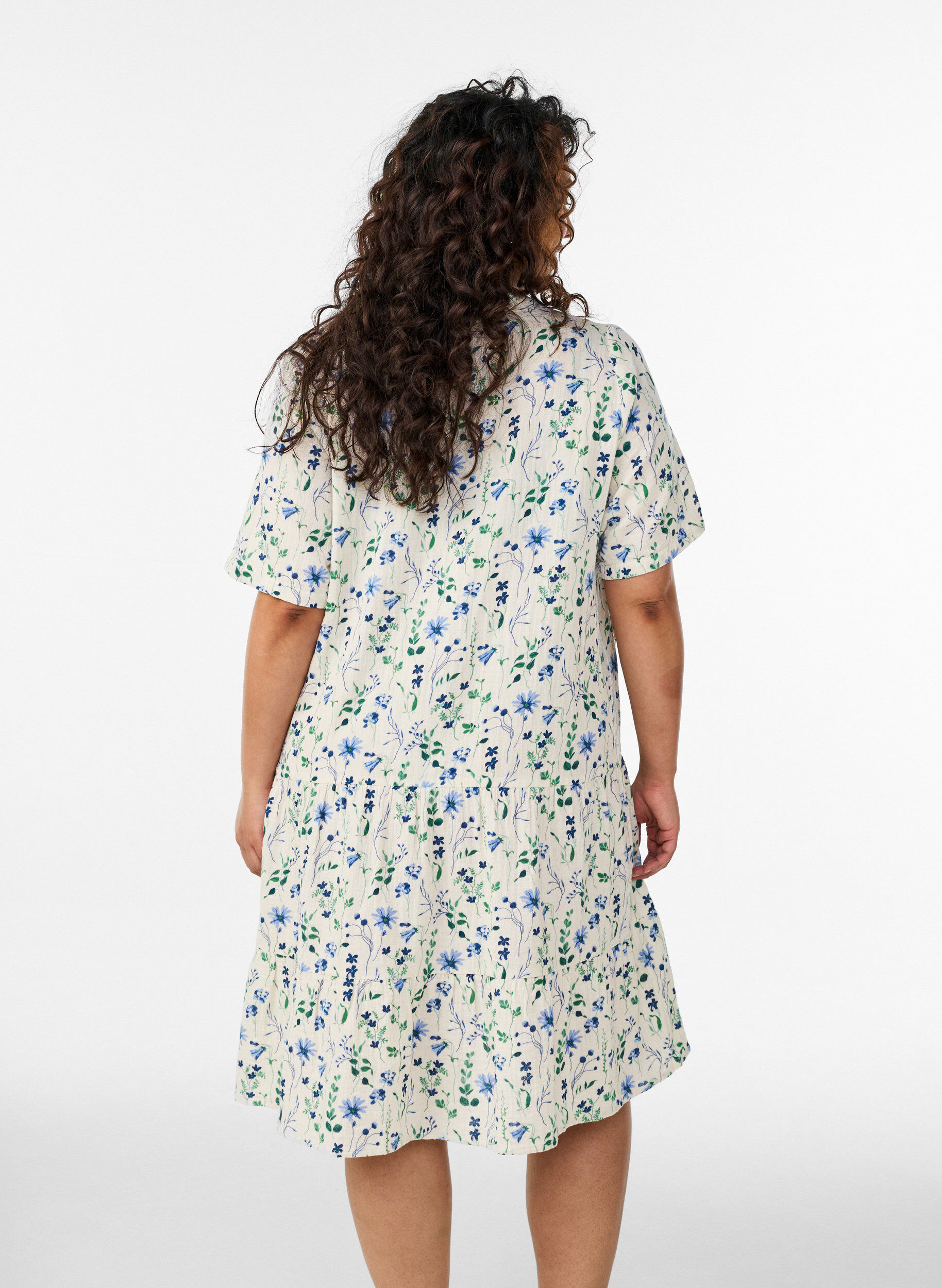 ZizzifashionShort A-line dress in cotton muslin, Beige, Model image number 2