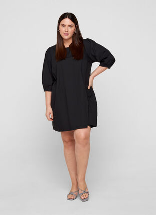 Cotton tunic with 2/4-length sleeves, Black, Model image number 2