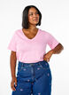 Short-sleeved basic t-shirt with v-neck, Pink, Model image number 0