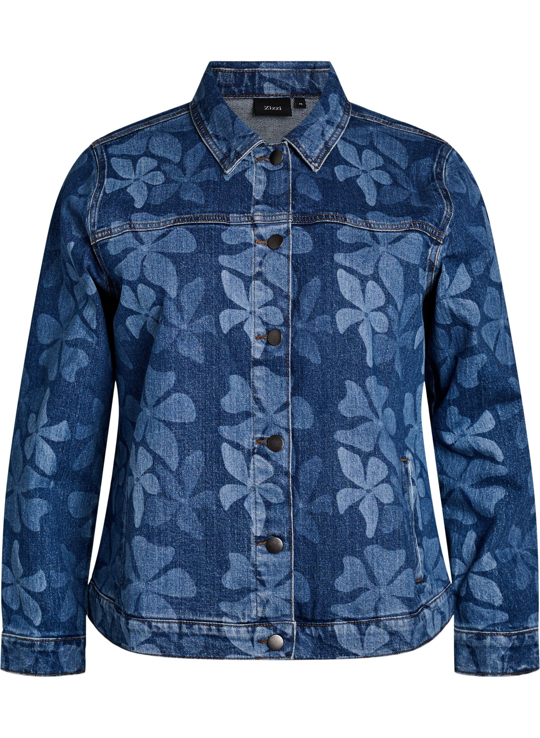 Zizzifashion Denim jacket with floral pattern, Blue, Packshot image number 0