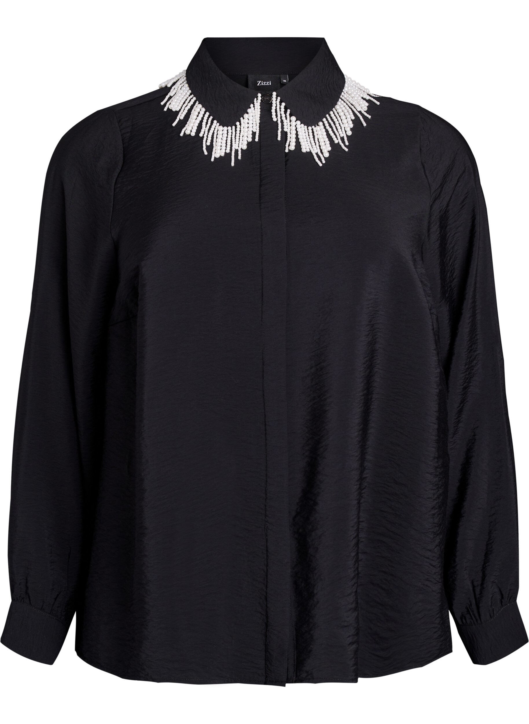 Viscose shirt with pearl fringes on the collar