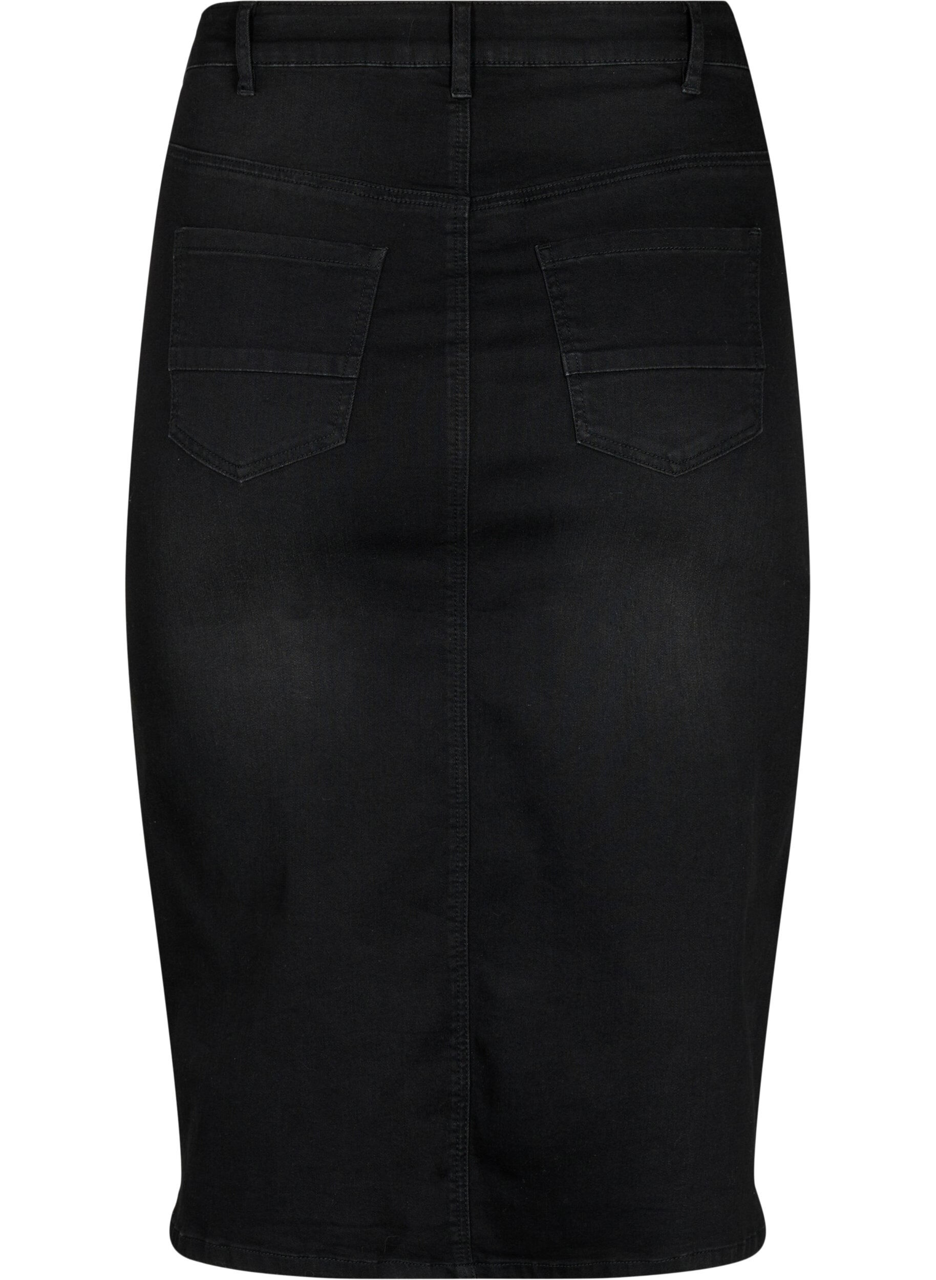 Zizzifashion Denim midi skirt with slits, Black, Packshot image number 1