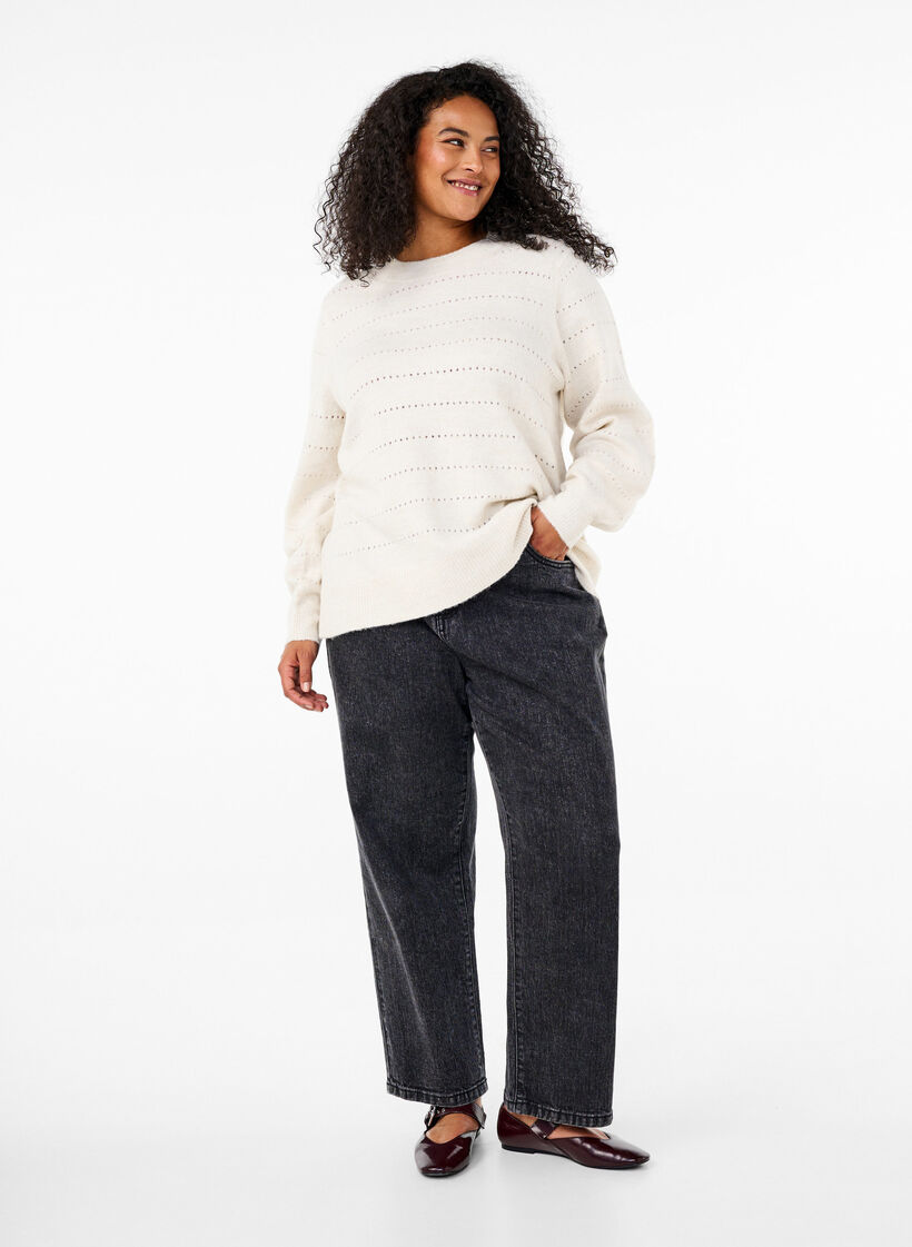 Knitted blouse with round neck and lace pattern, Birch Mel., Model image number 2