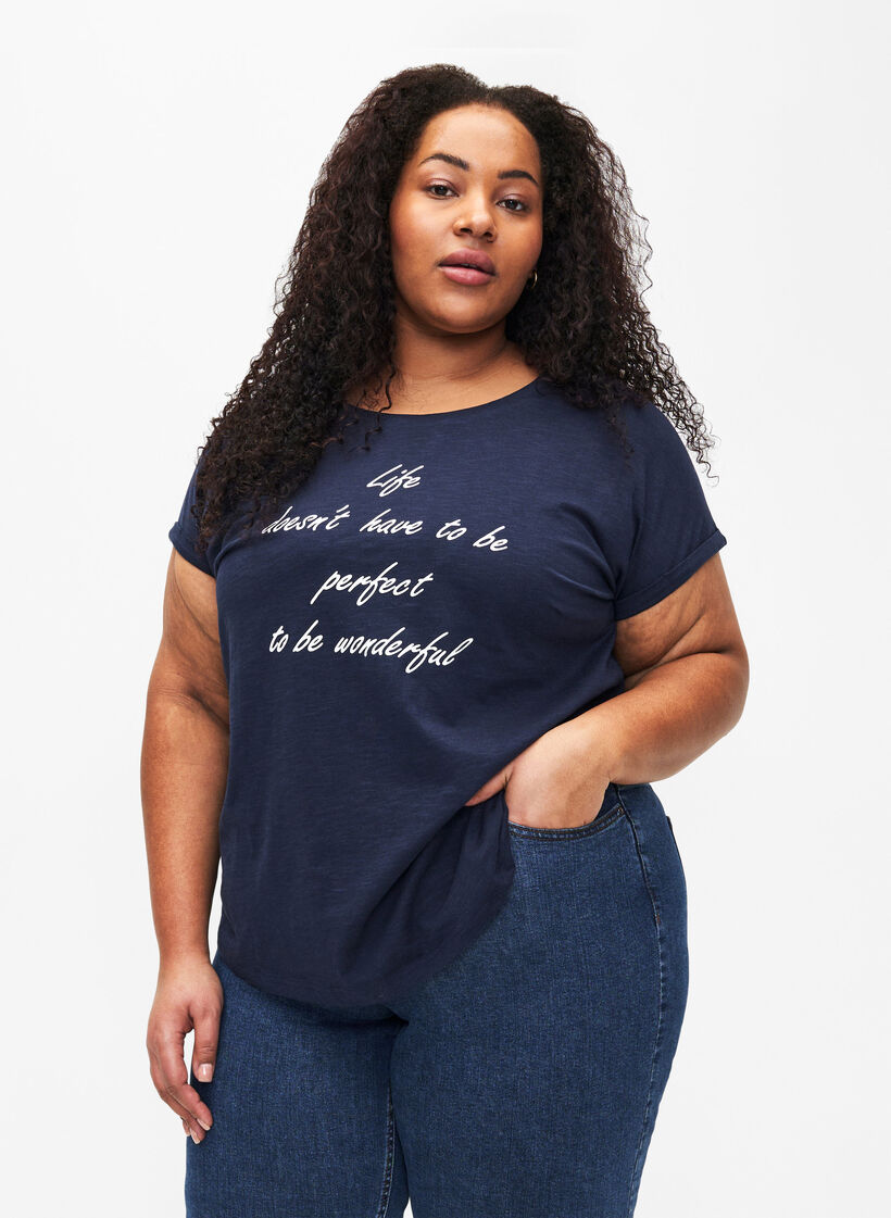 Printed T-shirt in organic cotton, N.Sky w. White Print, Model image number 0