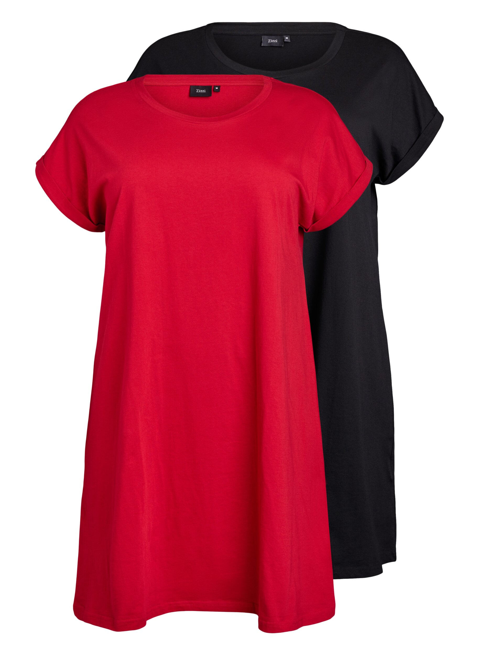 Zizzifashion 2-pack T-shirt dress with short sleeves, Red, Packshot image number 0